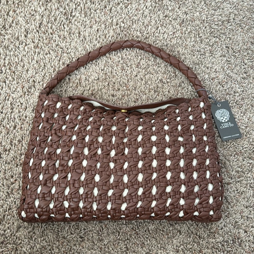 Vince Camuto Lyona Leather Macrame Top Handle Bag